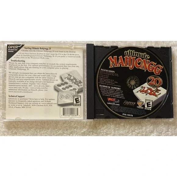 Ultimate Mahjongg 20 PC PC CD ROM Game 006 Vtg Valusoft