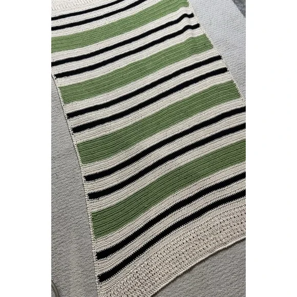 33x63 Green, Cream, Black Striped‎ Afghan/throw Blanket