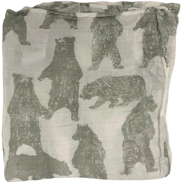 Aden‎ Anais Gray Bear Baby Swaddle Blanket Bamboo White Label 49x49 Forest Soft