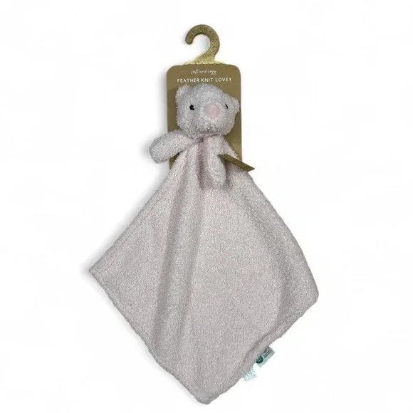 Levi And Emmie Plush Pink Bear Feather Knit‎ Lovey Security Blanket