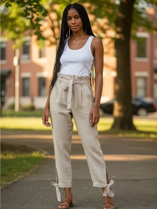 Reformation Norman 100% Linen Paperbag Tie Pants - Size 6