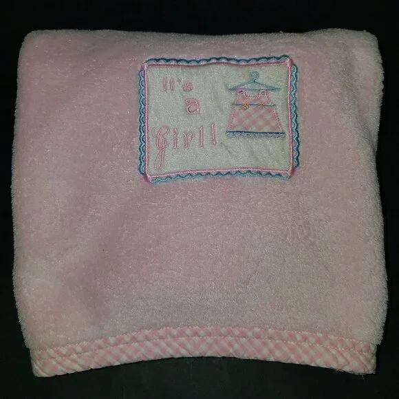 It's A Girl Pink Fleece Baby Blanket Lovey Gingham