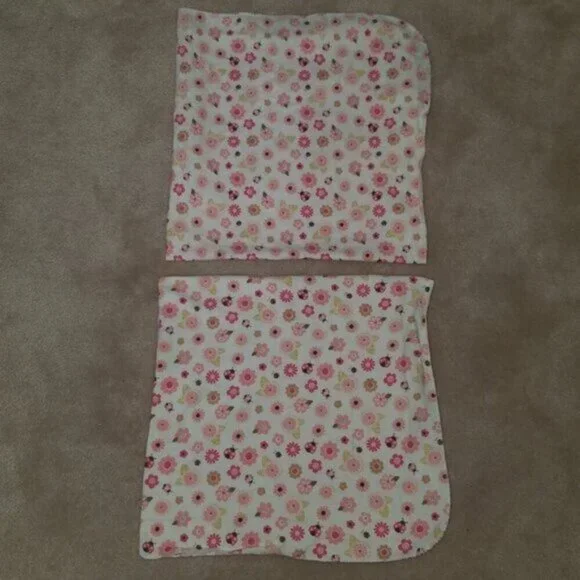 2 Tiddliwinks Pink Brown Flowers Ladybugs Receiving Blanket Lot Lovey Cotton