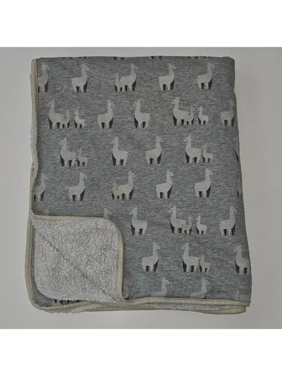 Cloud Island Gray Llama Alpaca Baby Blanket Jersey Knit Sherpa 30x35
