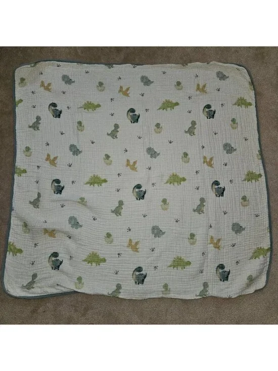 Addison Belle 100% Organic Cotton Muslin Blanket 39x42 Dinosaur Print READ