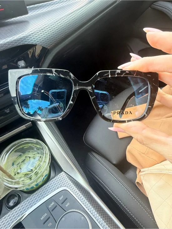 Prada Women's Oversized Square Sunglasses - Black Tortoise with Blue Lenses