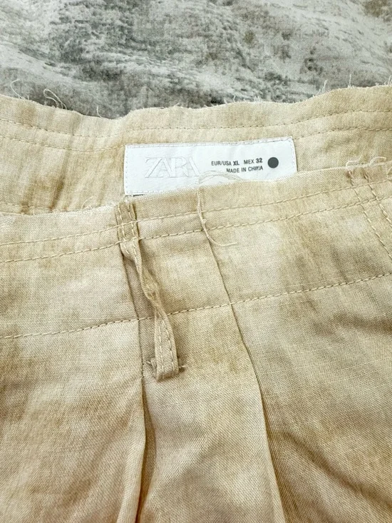 ZARA  Linen-Blend Waist Trousers ZW Collection Pleated Pant Ecru color