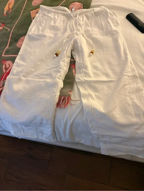 H&M White Linen Blend Pants