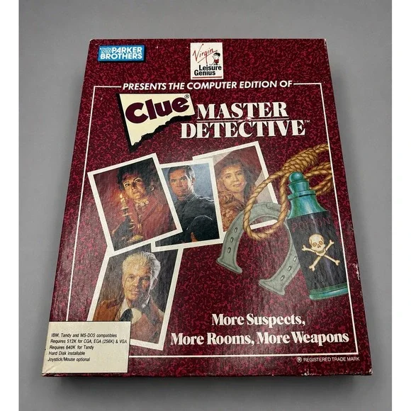 Clue Master Detective IBM PC 5.25 Big Box Complete Virgin Leisure Genius 1989