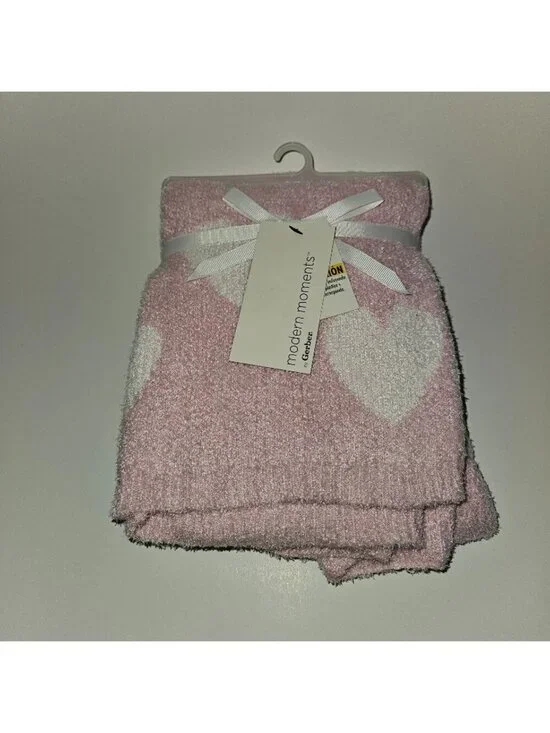 NEW Gerber Modern Moments Knit Baby Blanket Pink White Hearts 30x40 Soft