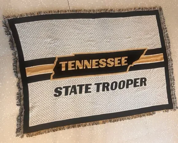 TENESSEE State Trooper Throw Blanket Knit Fringe Edge Yellow Black 70x49