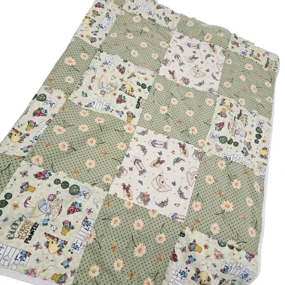 Mary Engelbreit Garden Thyme Quilt Throw Blanket Handmade Patchwork Yellow Bees‎