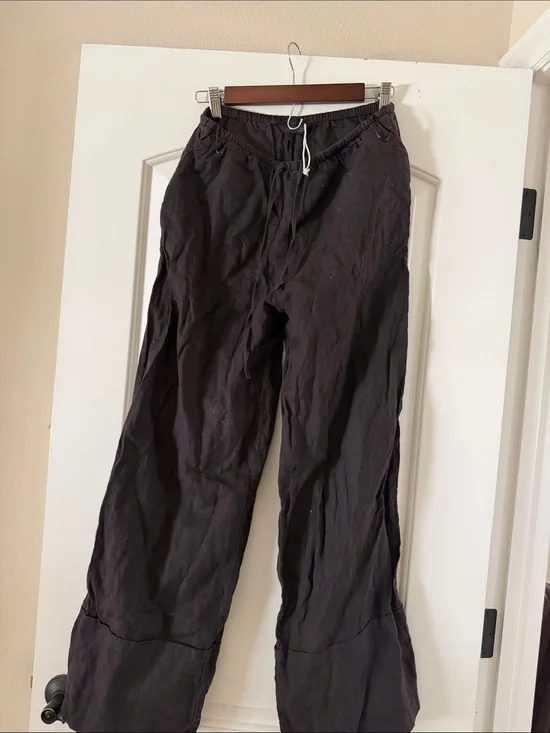 Zara Black Elastic Waist Linen-Blend Jogger Pants