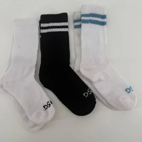 DSG Boys 3 Pack Stripe Crew‎ Socks Black White Blue Size Youth Athletic