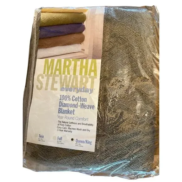Martha Stewart Everyday 100% Cotton Diamond Weave Blanket Queen King Gray New
