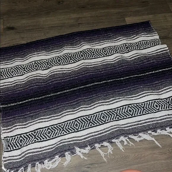 Authentic Mexican Falsa blanket White and Purple Geometric Throw Blanket