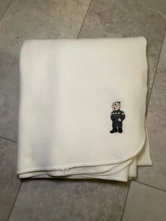 Vtg Ralph Lauren Winter Polo Bear Fleece Throw Blanket Ivory 50x68