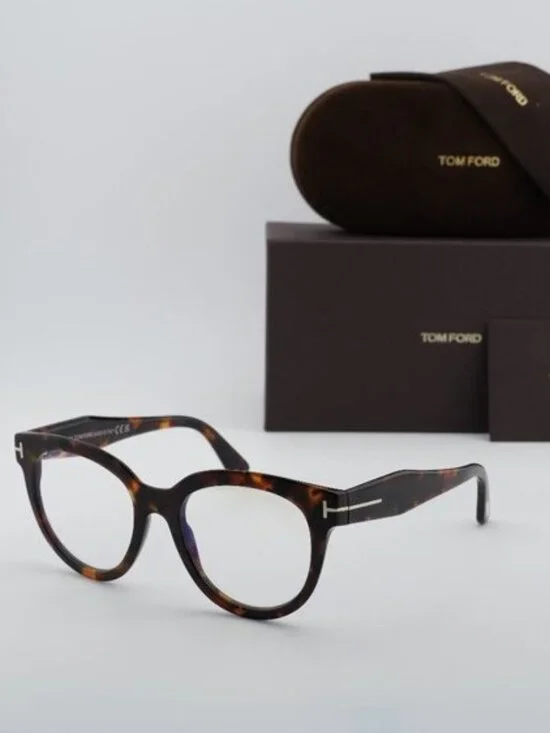 Tom Ford FT5987-B 052 Round Eyeglasses 52mm - Havana/Blue Light Block