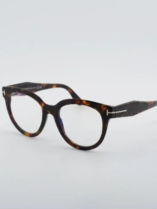 Tom Ford FT5987-B 052 Eyeglasses Havana 52mm Round Frame, Blue Light Block