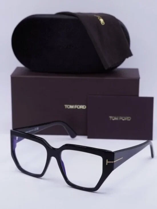 Tom Ford FT5951-B 001 Square Eyeglasses 54mm - Shiny Black/Blue Light block