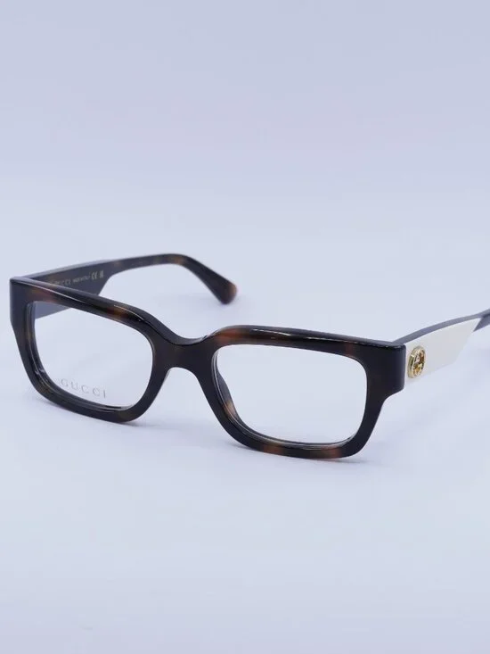 Gucci GG1666O 007 Eyeglasses Havana with White 53mm Square Frame