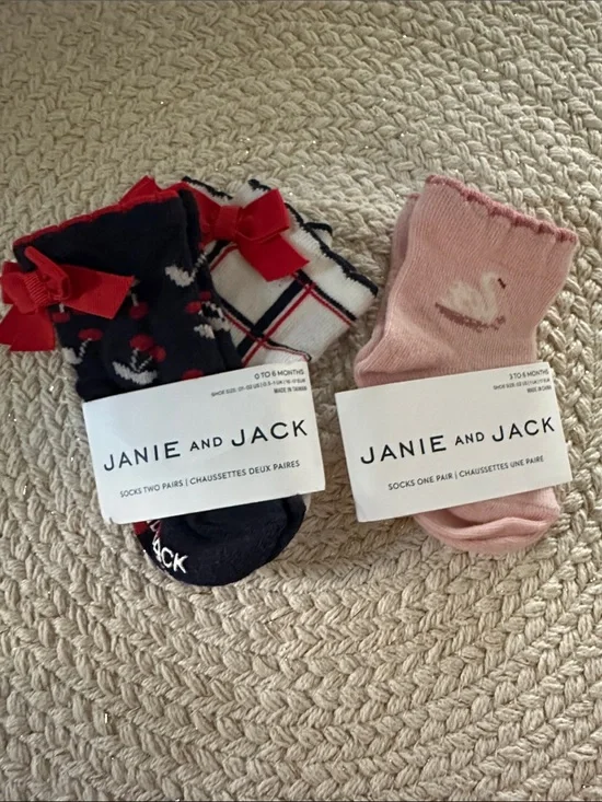 Janie and Jack Pink Swan and Navy Patterned Baby Socks - 3 Pack NWT