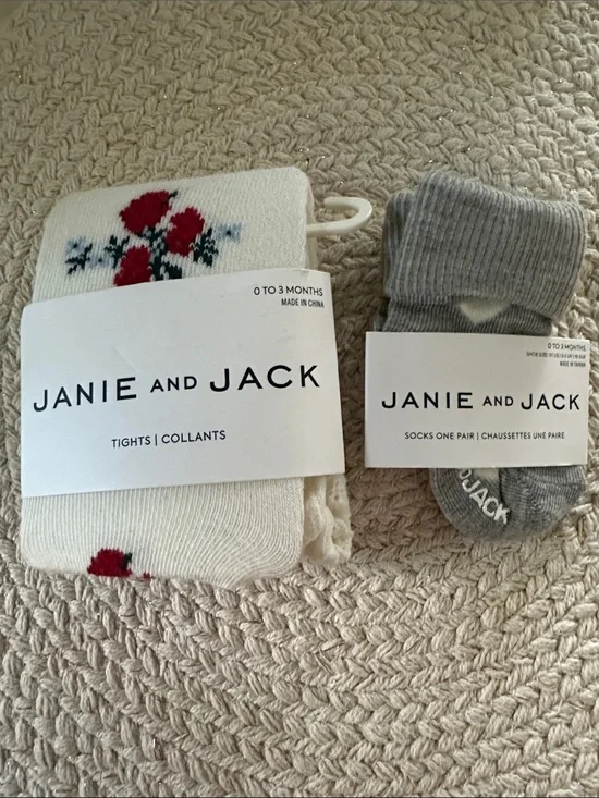 Janie and Jack Cream Floral Tights with Gray Socks NWT