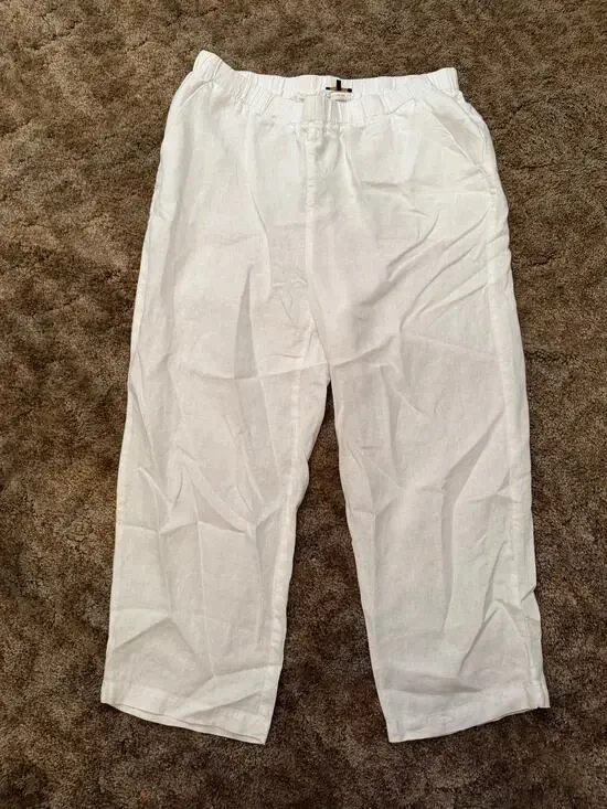 Quince 100% European Linen Pants in White Light Weight Resort Wear Elastic Waist