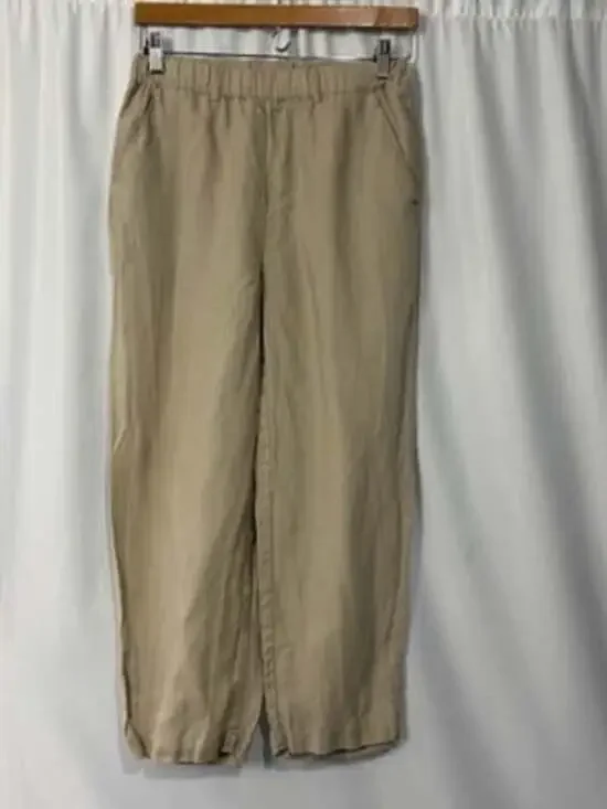 Quince Linen Pants Women XS Beige Premium Flax Wide Leg Cropped Elastic Waist