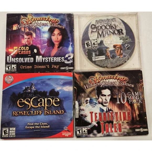 Lot of 4 PC Hidden Object Mystery Games Escape Rosecliff‎ Island Spooky Manor