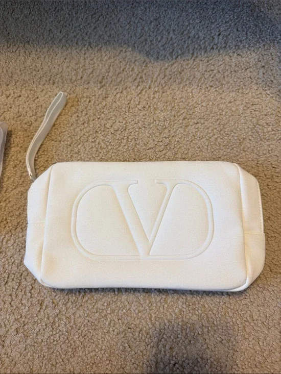 Valentino Ivory Travel Toiletry Pouch - Elegant Cosmetic Bag