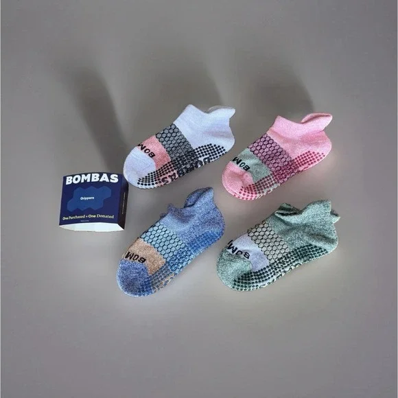 BOMBAS Grippers Youth Ankle Midweight Sz Toddler 9-13 Big Kid 1-3 4 Pack NEW