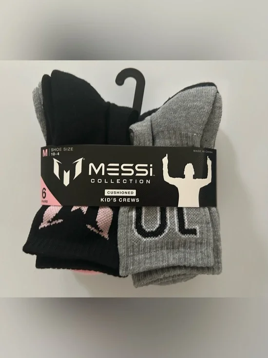 Messi Collection Kid's Cushioned Crew Socks (6 Pairs) Size Medium NWT