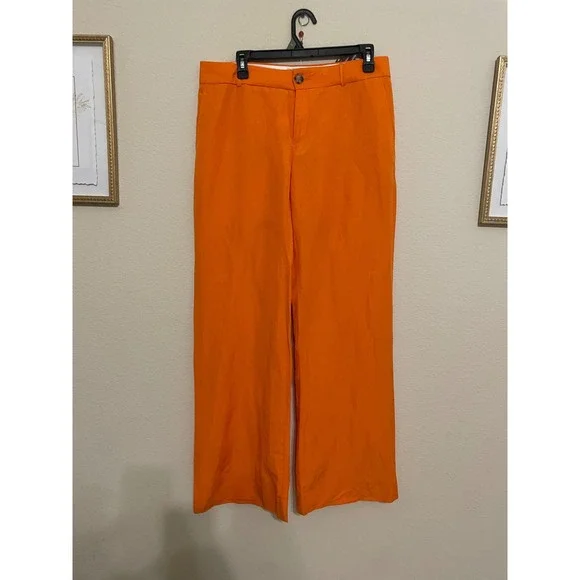 Banana Republic Orange Linen Blend Wide Leg Trousers Pants Womens Size 6