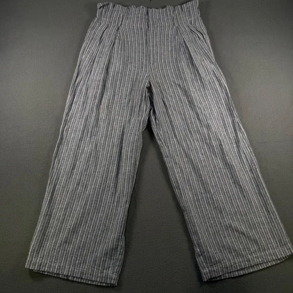 Banana Republic Petite 8 Blue White Striped Linen Wide Leg Paperbag Pants P8