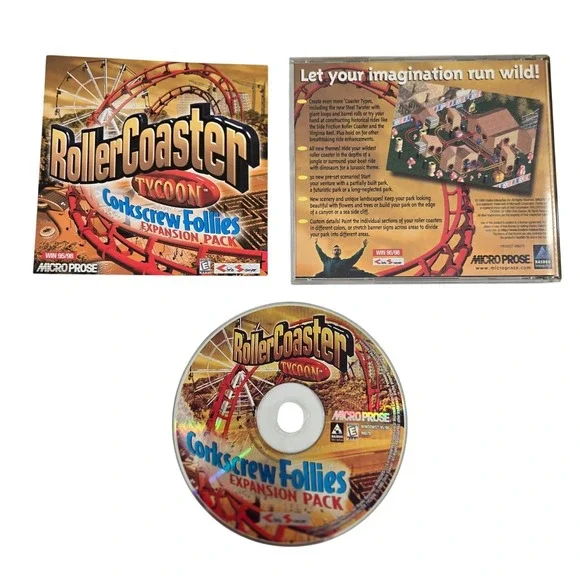 RollerCoaster Tycoon Corkscrew Follies PC Game 1999 Expansion Windows 95 98 VTG