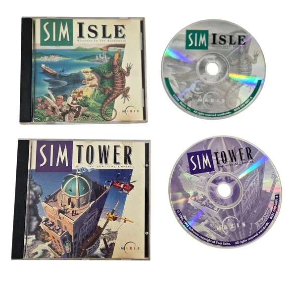 SimTower Sim Isle PC Game Lot Maxis Vintage 1995 Windows 3.1‎ 95 Made in USA CIB