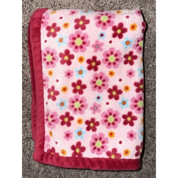 Carter's Pink Floral Baby Security Blanket Lovey Dark Pink Trim Plush Blanket