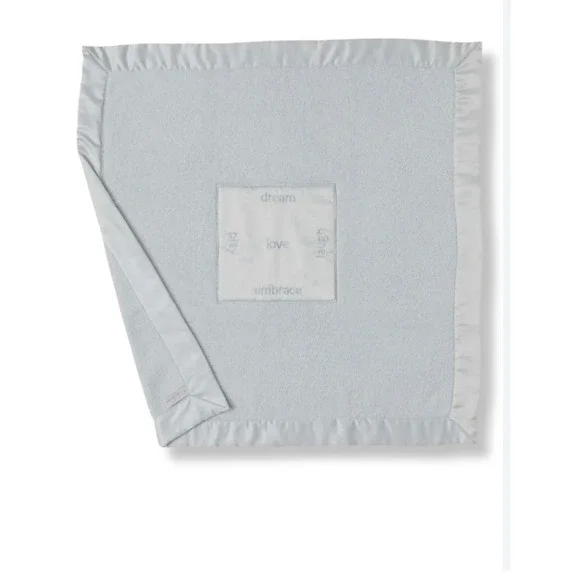 Barefoot Dreams CozyChic Baby Blanket Blue Satin Trim Dream Play Love Laugh