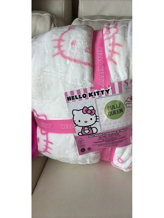 🌈 2024 Jay Franco Hello Kitty Full/Queen Blanket Pastel Rainbow Ombre Rows NWT