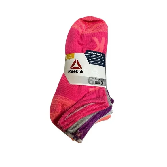 reebok 6 pairs girls low cut ankle socks size‎ large 4 - 10