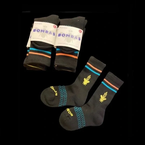 Bombas Youths Originals Unisex Black Casual Set Of 4 Pairs Of Socks Size XS NWT