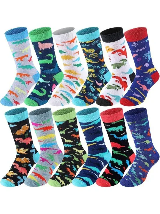 12 Pairs Toddler Boy Dress Socks - School Uniform Crew Cotton Gift, Fun Patterns