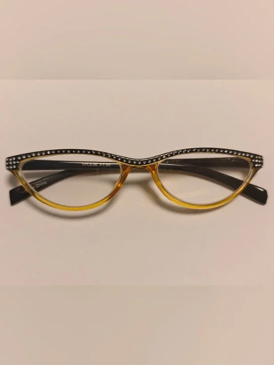 Black and Amber Cat-Eye Reading Glasses with Rhinestone Trim