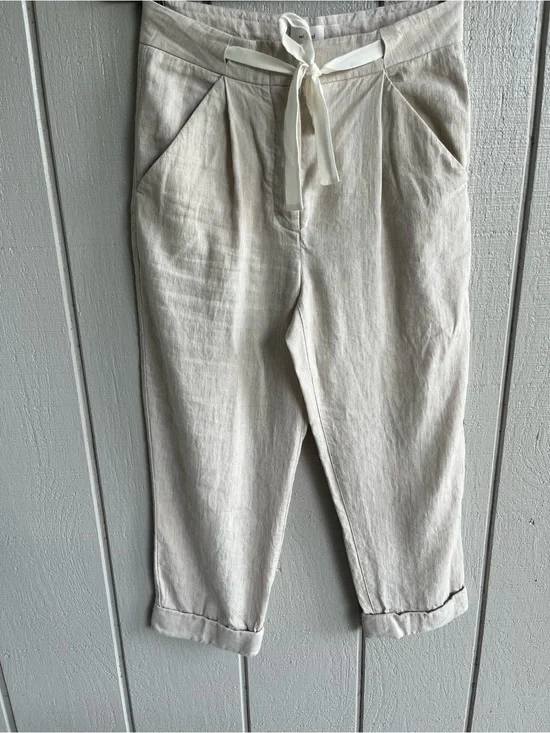Aritzia Wilfred Linen Blend Cropped Trousers in Cream Size S