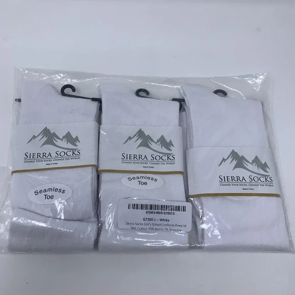 Sierra Girls Size Large 4-10 White School Uniform Knee High Socks 3 Pairs NWT