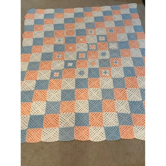 Handmade Crochet Granny Square Blanket 95x74