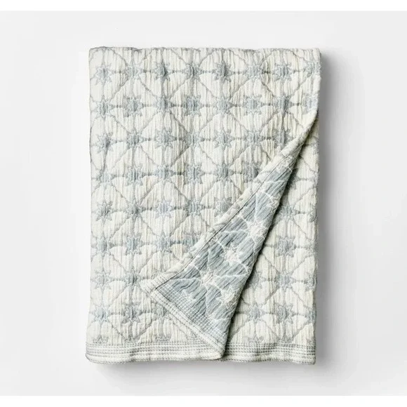 Threshold Studio McGee Star Matelasse Throw Blanket Light Blue White Textured