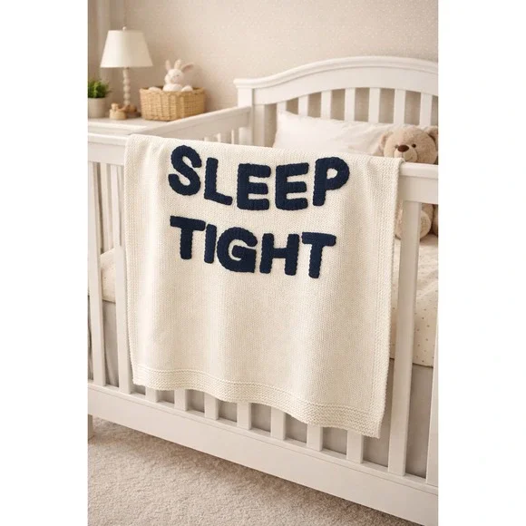 Pottery Barn Modern Baby Sleep Tight Organic Cotton Knit Stroller Blanket 30x40‎