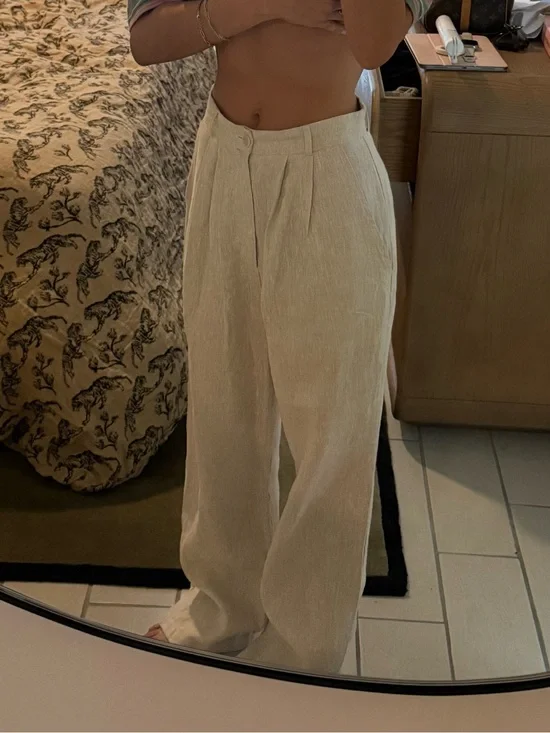 Reformation Cream High-Rise Wide-Leg Linen Pants